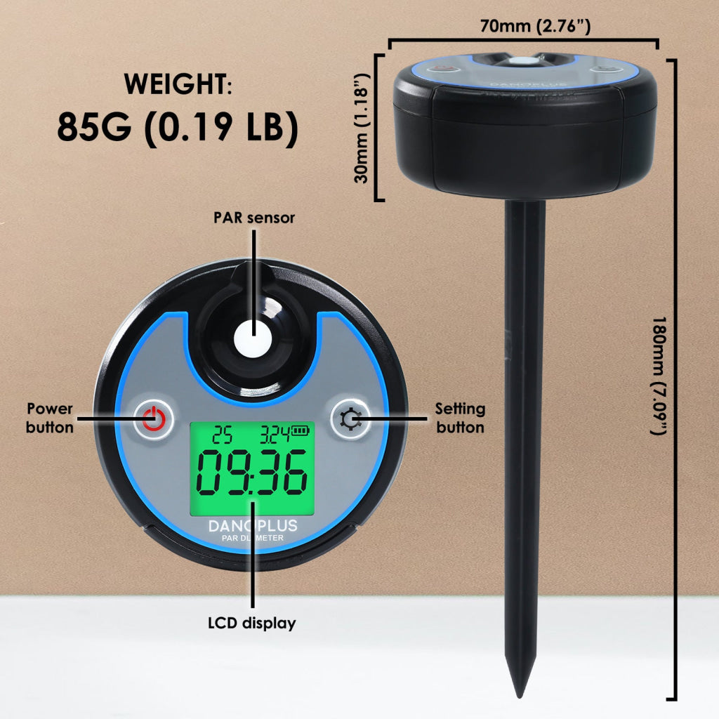 PAR-499 Digital PAR DLI Meter Datalogger Plant Light Meter for Growers Measures PAR & Daily Light Integral (400-700nm)