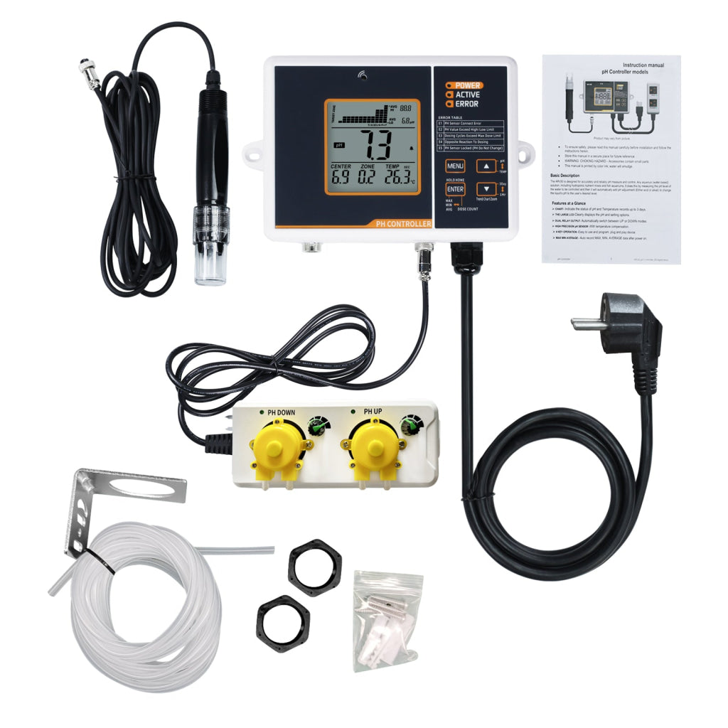 PHC-402 Dual Relay Digital pH Controller with Temperature Compensation UP and DOWN Adjustable Dosing for Aquarium