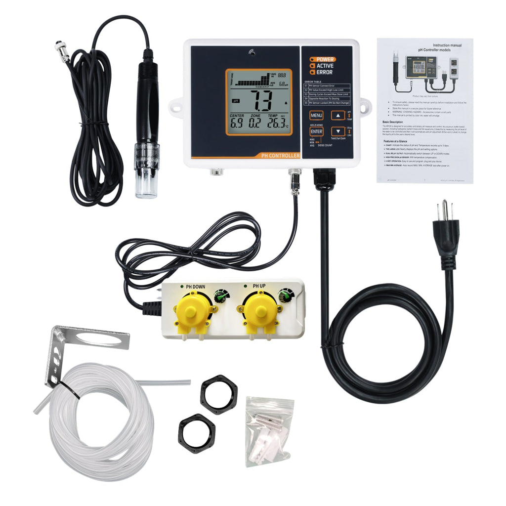 PHC-402 Dual Relay Digital pH Controller with Temperature Compensation UP and DOWN Adjustable Dosing for Aquarium