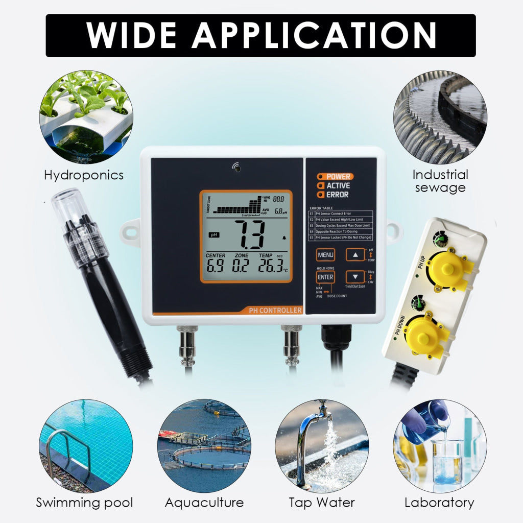 PHC-402 Dual Relay Digital pH Controller with Temperature Compensation UP and DOWN Adjustable Dosing for Aquarium