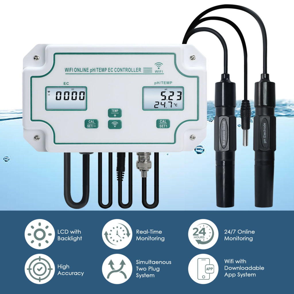 PHC-493 PH / EC /Temp Meter Smart Acidity & Conductivity Range Controller Monitoring and Dosing in Water pH Meter