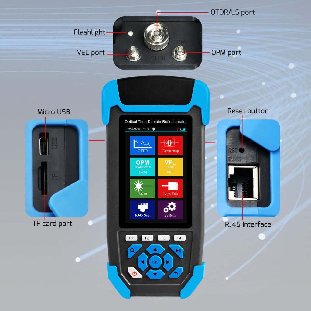 Professional 8-in-1 Fiber Optic Tester Multifunctional OTDR for FTTx and Network Maintenance 3.5-inch Display Screen