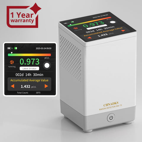 Radon Gas Detector Touchscreen LCD Color Display with Audible & Visual Alarm Long-Term Radon Concentration Monitoring