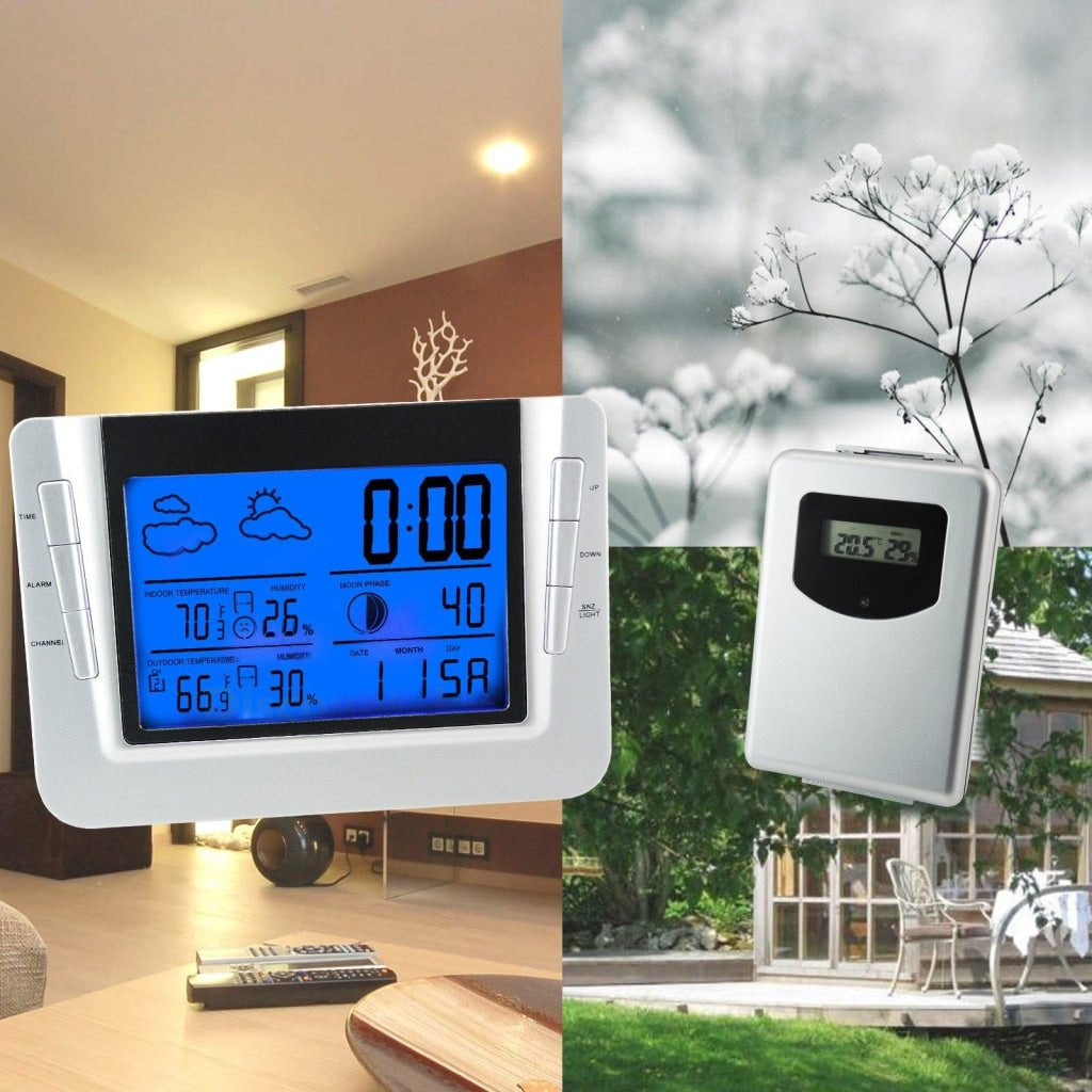 S08608B_1S Digital Wireless Indoor/Outdoor Weather Station Temperature Humidity RCC Clock - Gain Express