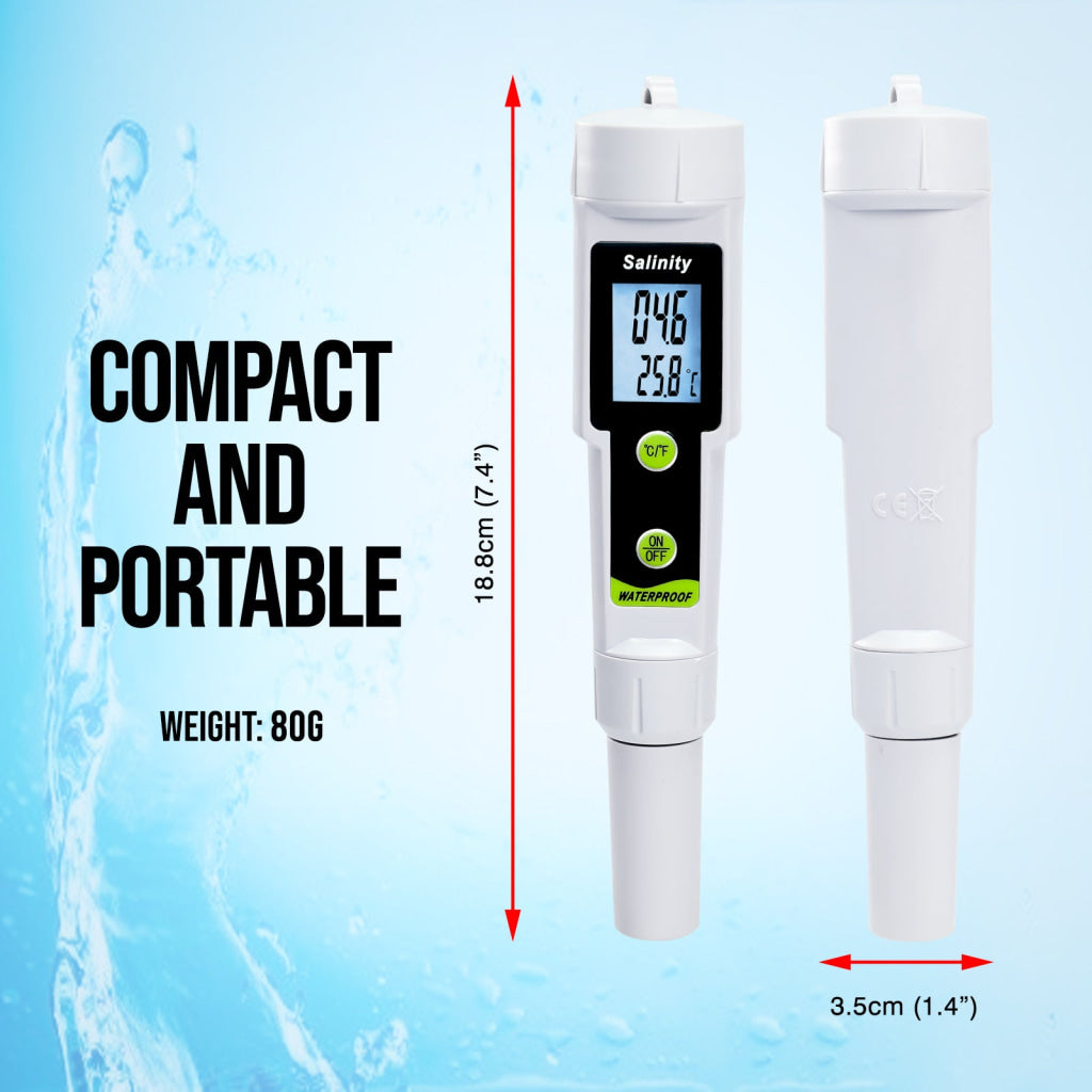 SAL-543 Salinity and Temperature Meter Digital Salinometer 0–199.9 ppt ATC with LCD Backlight High Precision 2-in-1 Pen