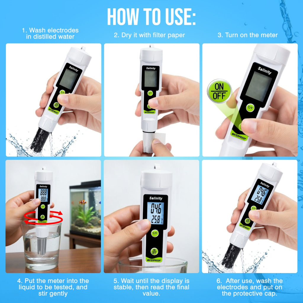 SAL-543 Salinity and Temperature Meter Digital Salinometer 0–199.9 ppt ATC with LCD Backlight High Precision 2-in-1 Pen