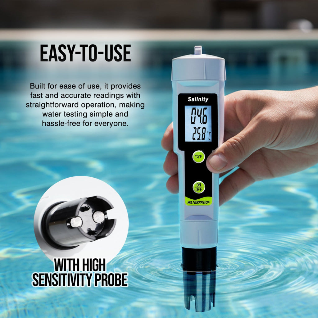 SAL-543 Salinity and Temperature Meter Digital Salinometer 0–199.9 ppt ATC with LCD Backlight High Precision 2-in-1 Pen