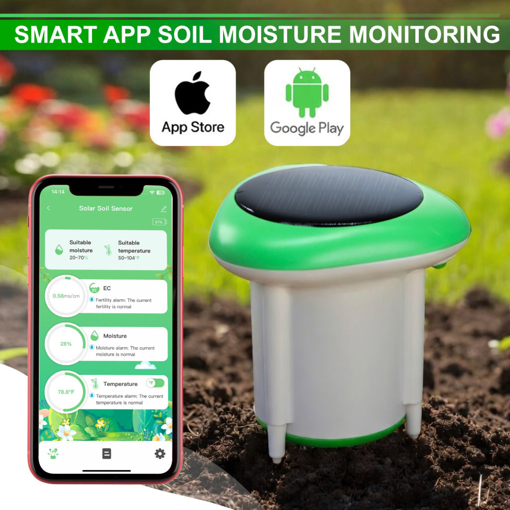 SQM-545 Smart Solar Soil Sensor Wireless Conductivity Moisture Temperature APP Monitoring IP66 Waterproof Works with