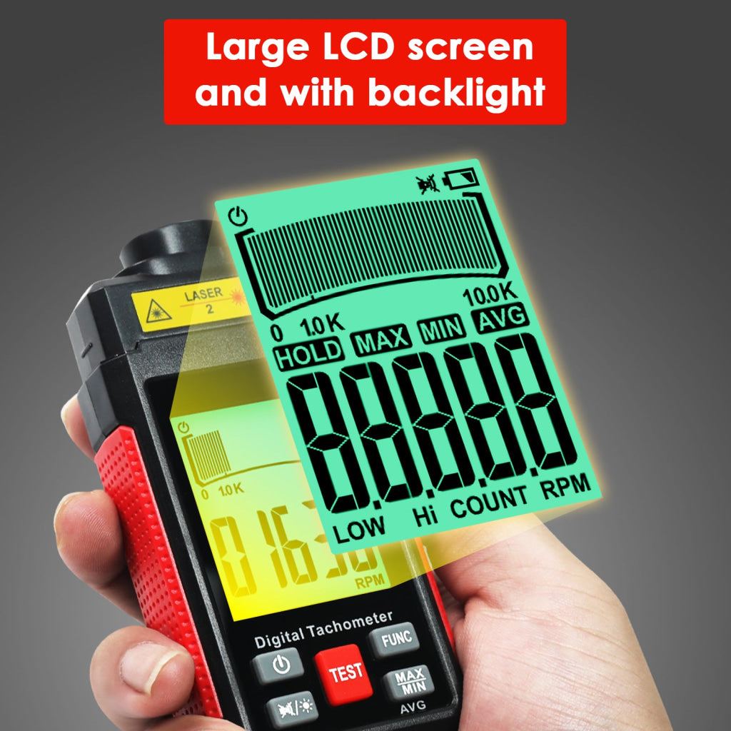 TAC-524 High-Precision Digital Tachometer Non-Contact RPM Laser Tester MAX/MIN/AVG Photoelectric Sensing 10-99999