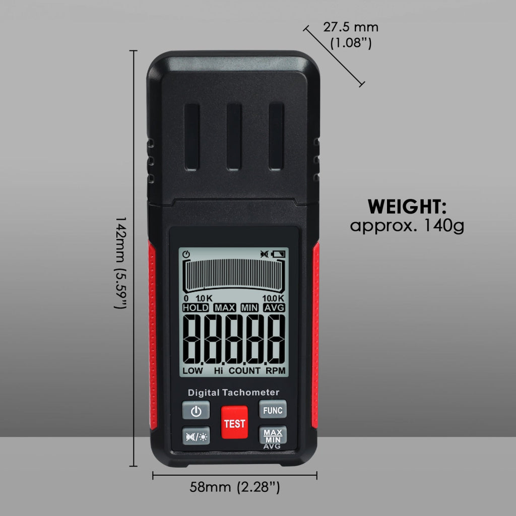 TAC-524 High-Precision Digital Tachometer Non-Contact RPM Laser Tester MAX/MIN/AVG Photoelectric Sensing 10-99999