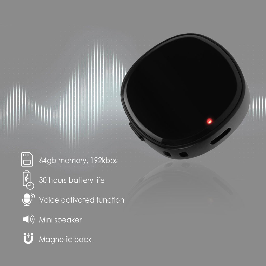 VAR-378 Magnetic Mini Voice Activated Recorder 64GB Recording Device with Speaker 192kbps Sound Quality Long-Lasting
