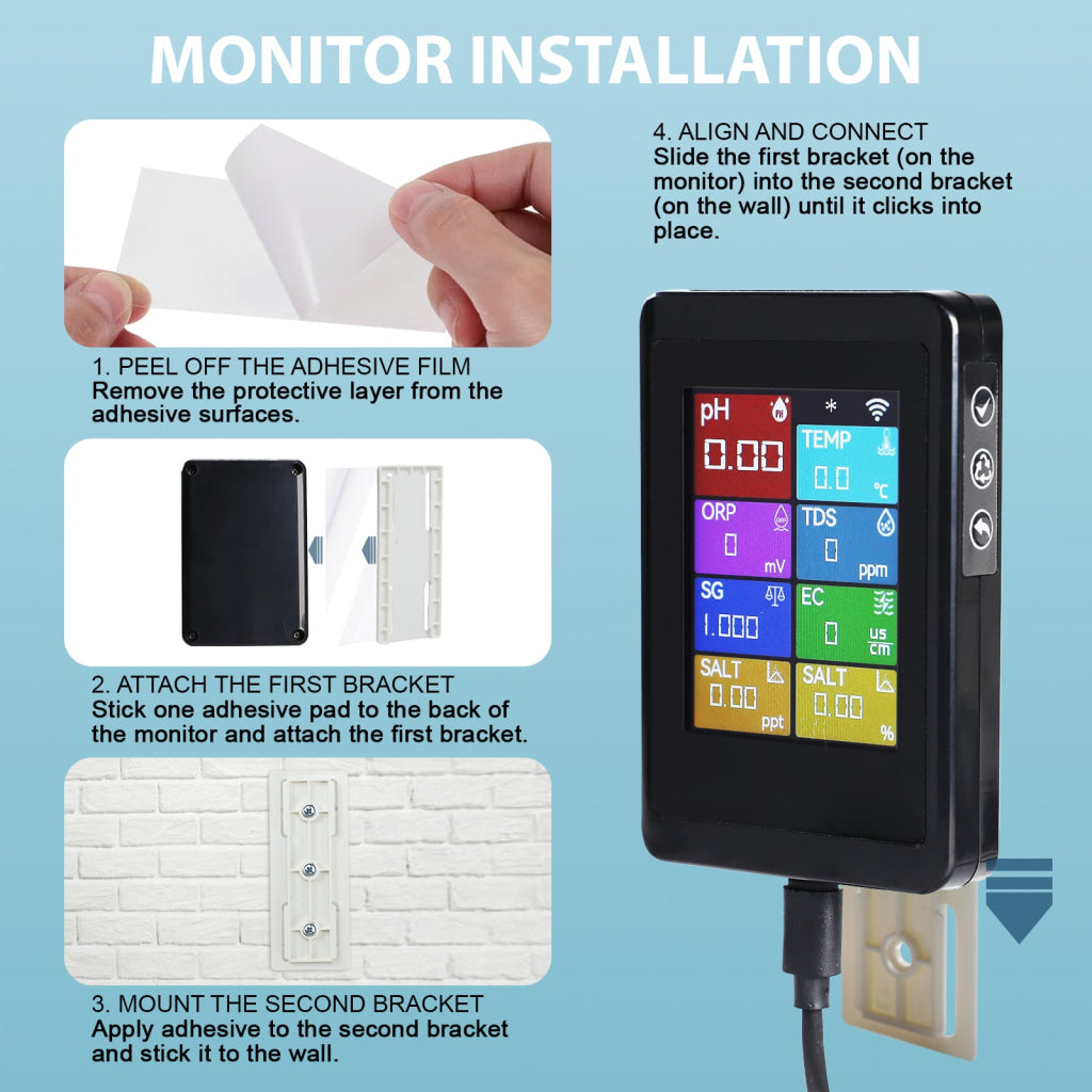 WQM-525 WiFi Smart pH Meter 8-in-1 Multi-Parameter Water Quality Tester for pH/TDS/EC/Salinity/ORP/Temp for Aquarium