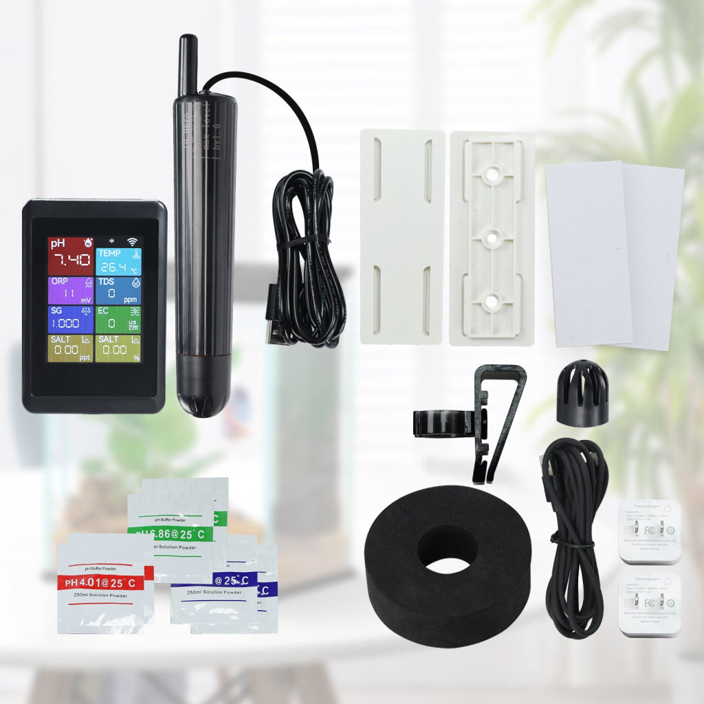 WQM-525 WiFi Smart pH Meter 8-in-1 Multi-Parameter Water Quality Tester for pH/TDS/EC/Salinity/ORP/Temp for Aquarium