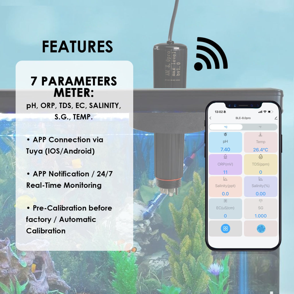 WQM 527 Smart WIFI Water Quality Monitor Multi Parameter Aquarium Monitor pH Temperature TDS EC (Conductivity) Salinity