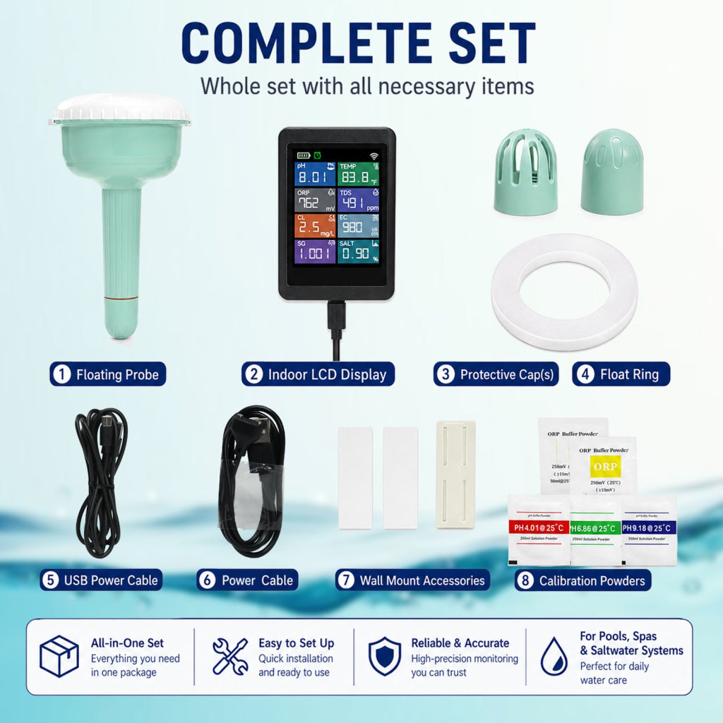 WQM-553 8-in-1 Wifi Tuya Smart Swimming Pool Water Monitor for pH / Temperature / TDS / Electrical Conductivity