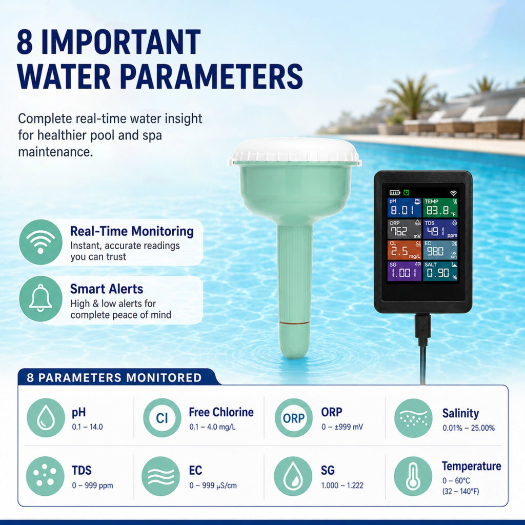WQM-553 8-in-1 Wifi Tuya Smart Swimming Pool Water Monitor for pH / Temperature / TDS / Electrical Conductivity