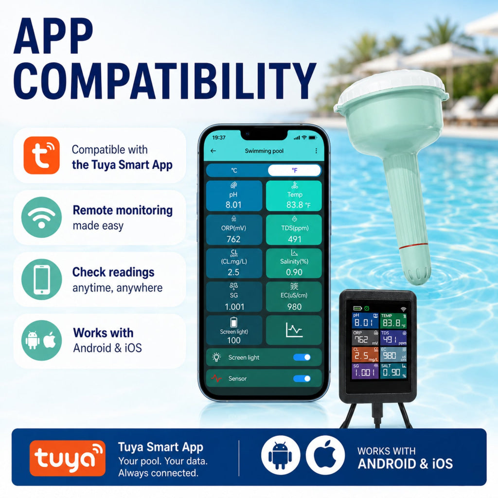 WQM-553 8-in-1 Wifi Tuya Smart Swimming Pool Water Monitor for pH / Temperature / TDS / Electrical Conductivity