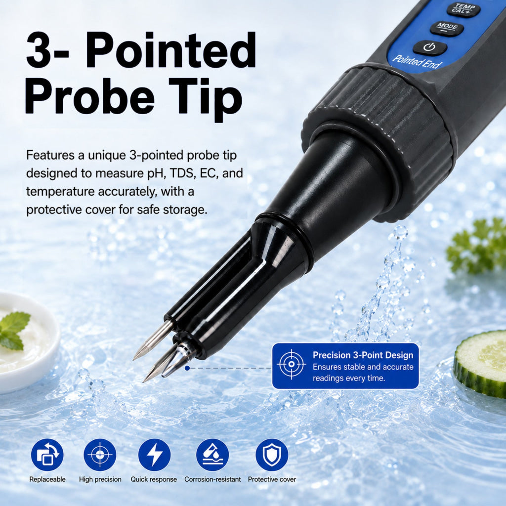 WQM-559 Digital 4-in-1 Food pH Tester Pentype pH TDS EC Temperature Meter with Replaceable Probe ATC Backlit Display