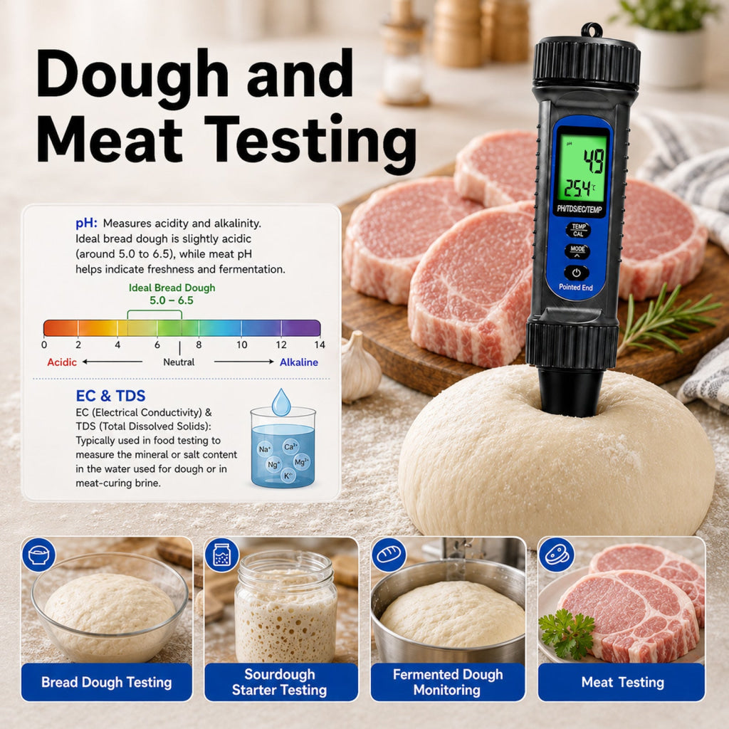 WQM-559 Digital 4-in-1 Food pH Tester Pentype pH TDS EC Temperature Meter with Replaceable Probe ATC Backlit Display