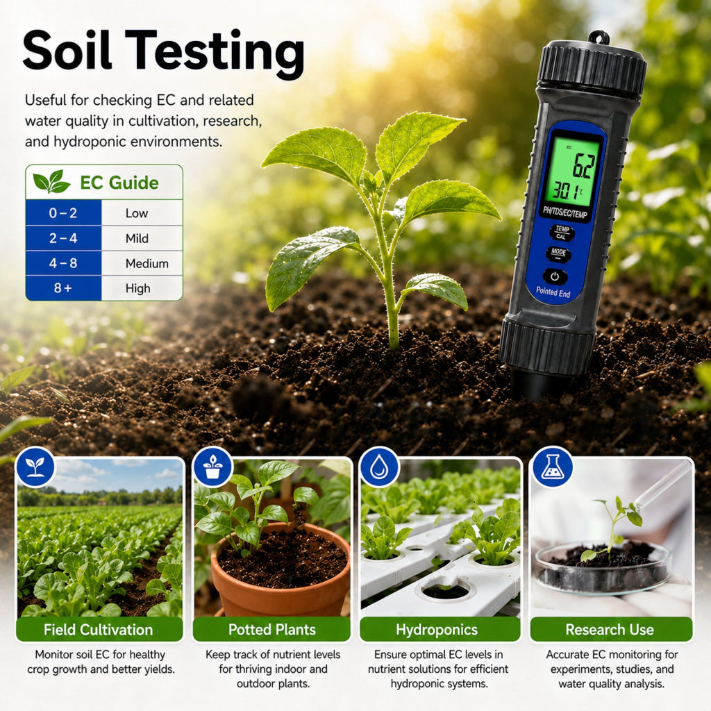 WQM-559 Digital 4-in-1 Food pH Tester Pentype pH TDS EC Temperature Meter with Replaceable Probe ATC Backlit Display