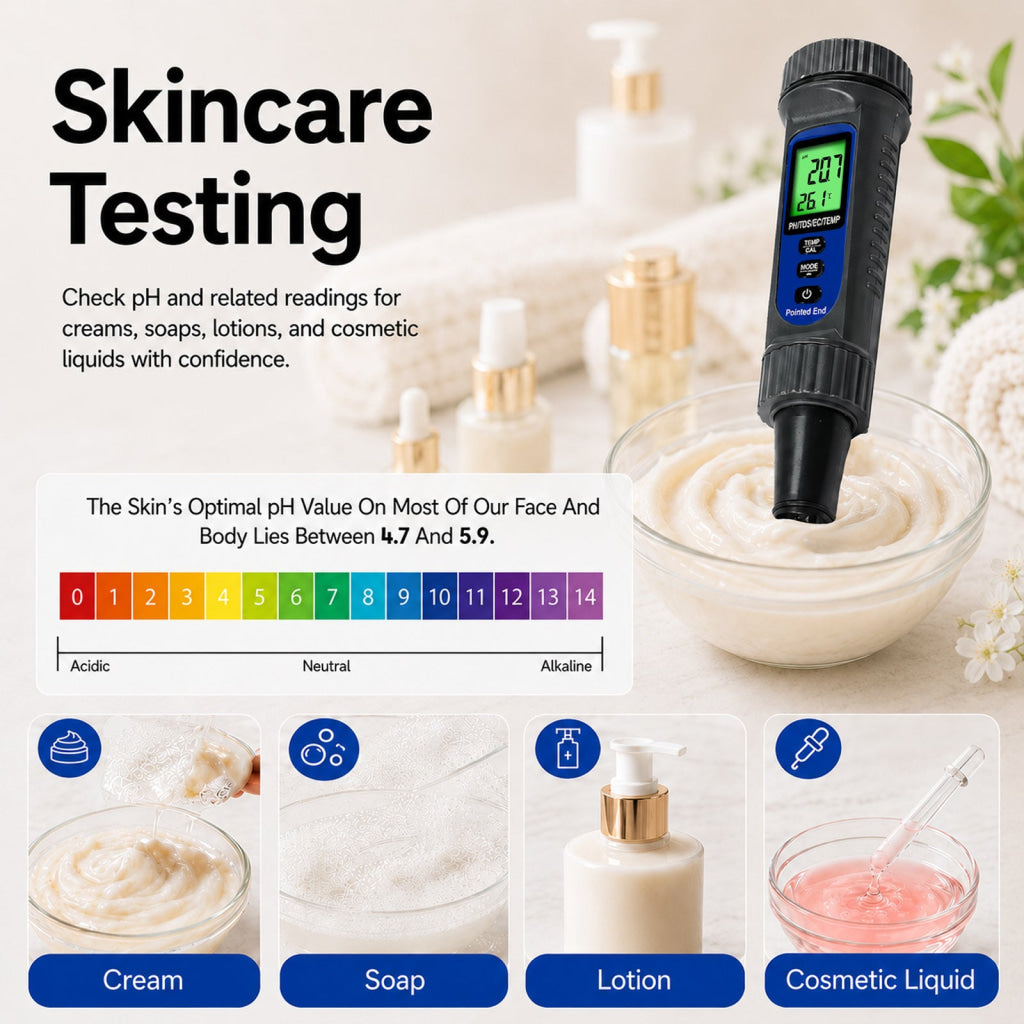 WQM-559 Digital 4-in-1 Food pH Tester Pentype pH TDS EC Temperature Meter with Replaceable Probe ATC Backlit Display