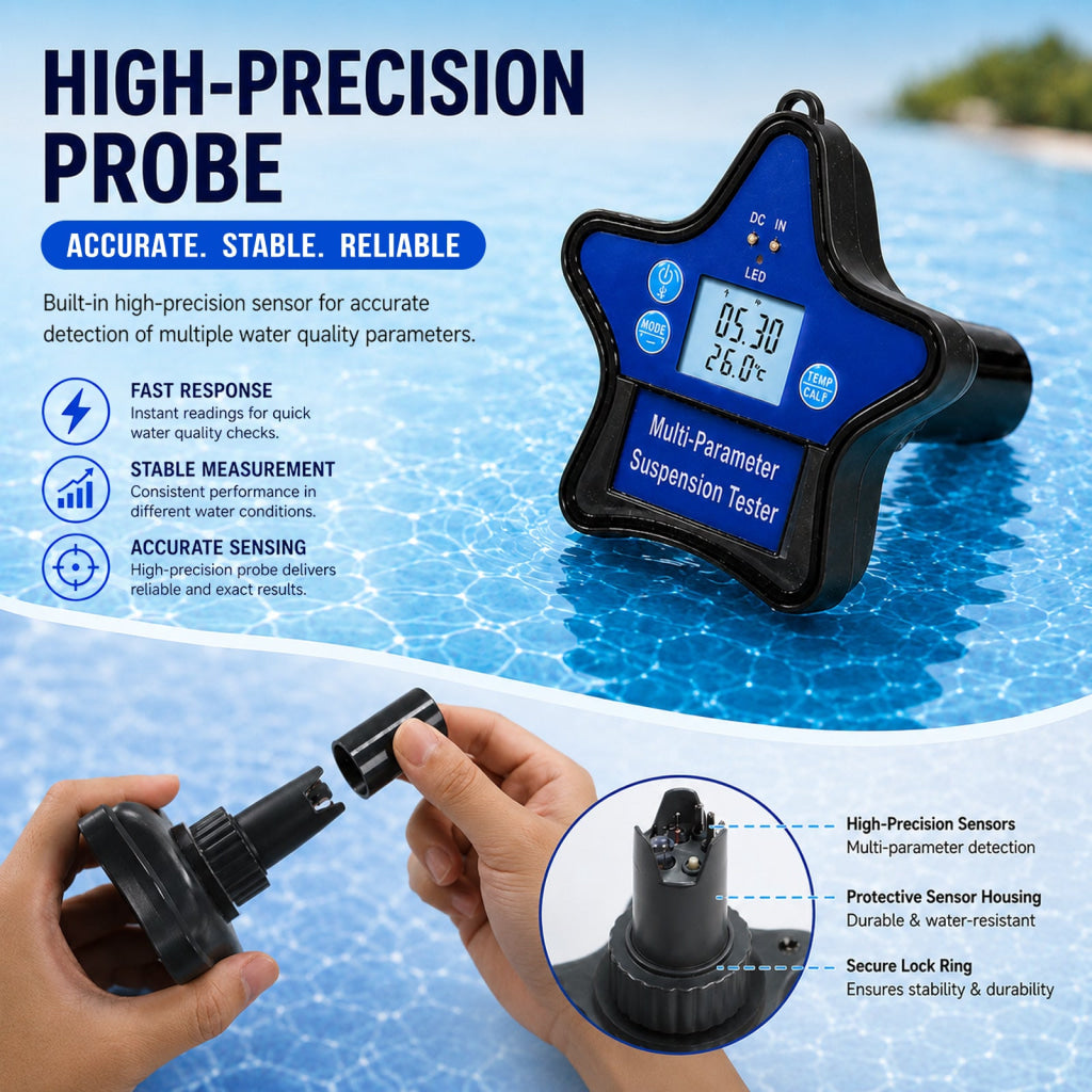 WQM-560 Floating Water Quality Tester 9-in-1 pH ORP Chlorine EC CF TDS Salt S.G. Temp Smart Tuya App Compatible with