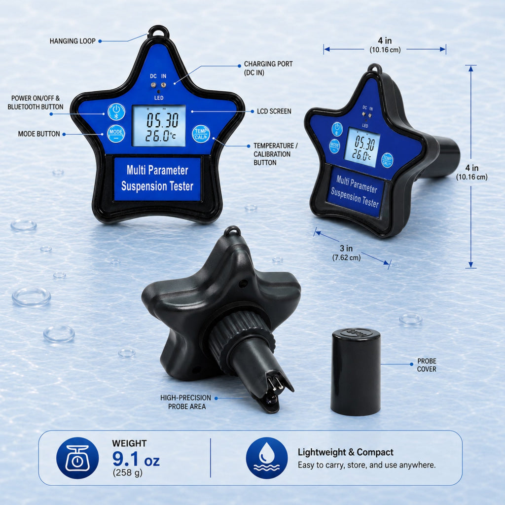 WQM-560 Floating Water Quality Tester 9-in-1 pH ORP Chlorine EC CF TDS Salt S.G. Temp Smart Tuya App Compatible with