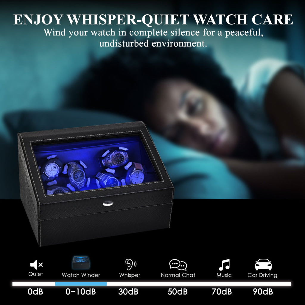 WWR-436 Watch Winder for Automatic Watches 6 Watches with LED Backlight Quiet Motor Multiple Rotation Modes Storage