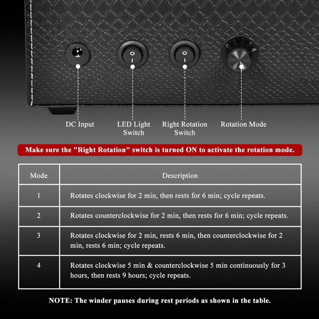 WWR-436 Watch Winder for Automatic Watches 6 Watches with LED Backlight Quiet Motor Multiple Rotation Modes Storage