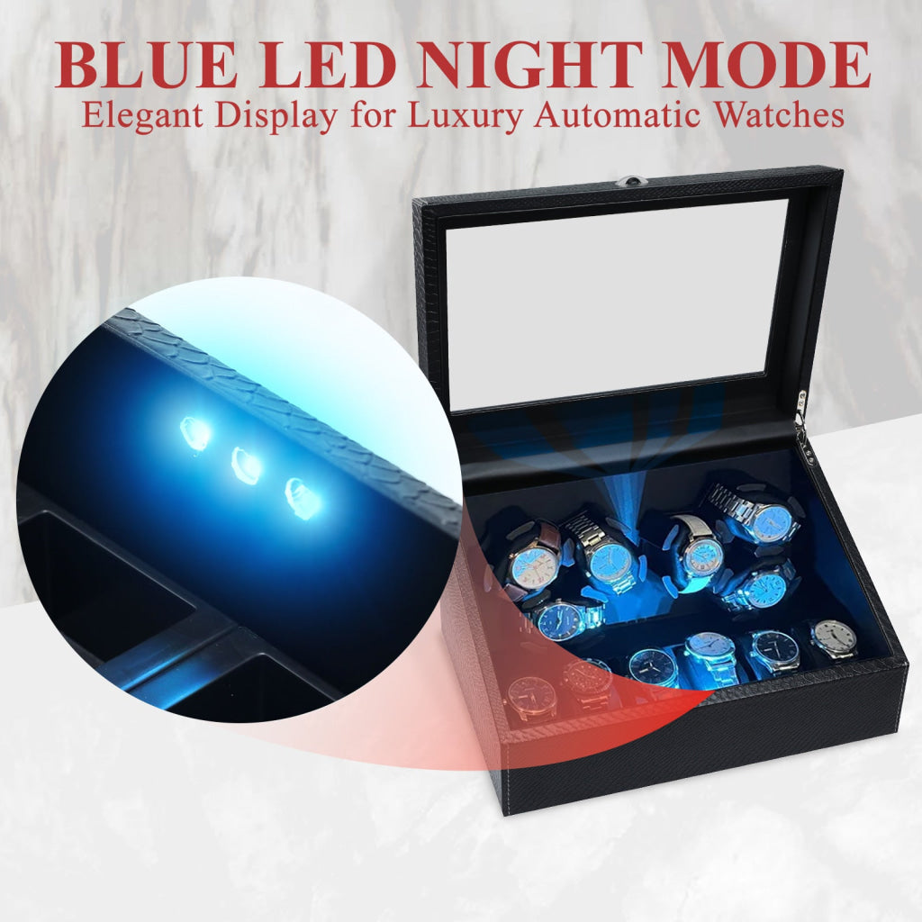 WWR-436 Watch Winder for Automatic Watches 6 Watches with LED Backlight Quiet Motor Multiple Rotation Modes Storage