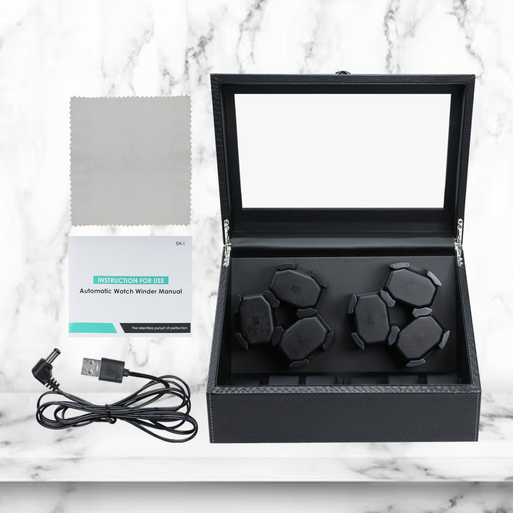 WWR-436 Watch Winder for Automatic Watches 6 Watches with LED Backlight Quiet Motor Multiple Rotation Modes Storage