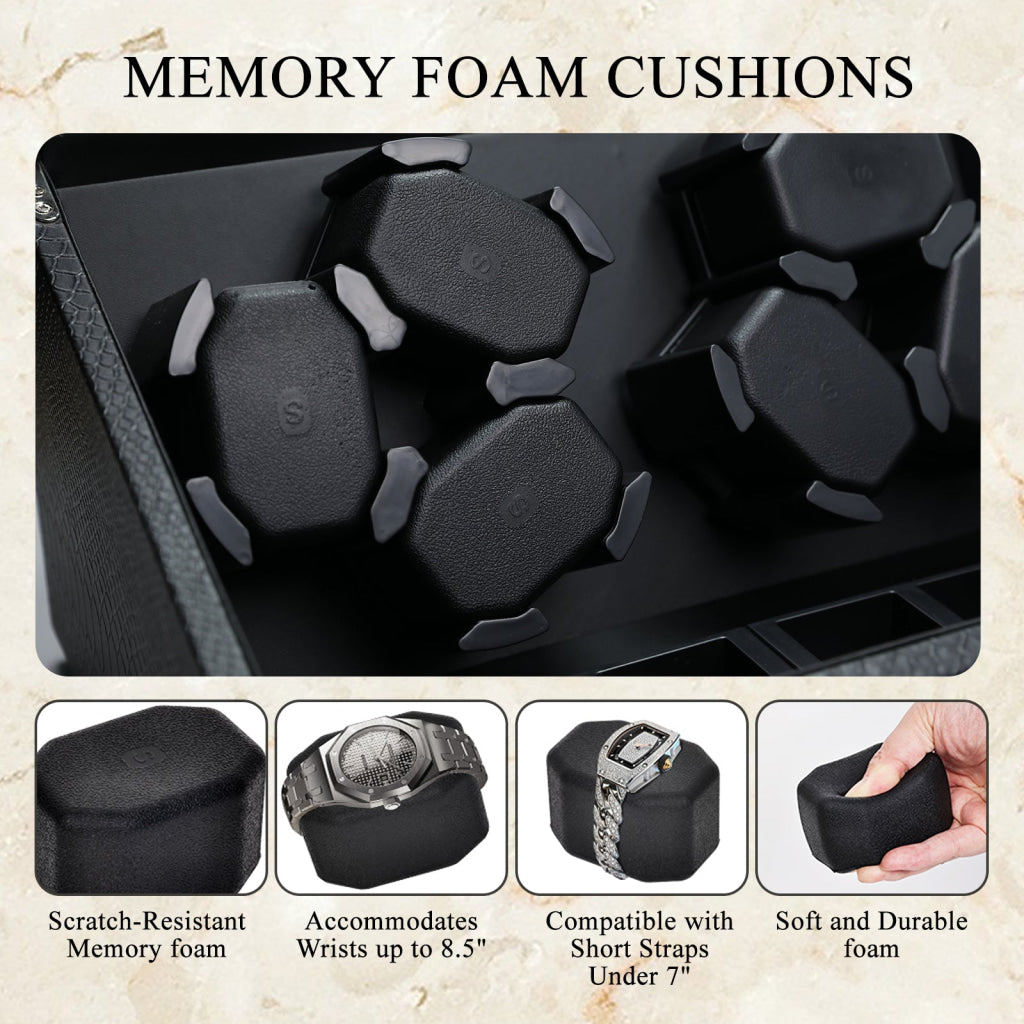 WWR-436 Watch Winder for Automatic Watches 6 Watches with LED Backlight Quiet Motor Multiple Rotation Modes Storage