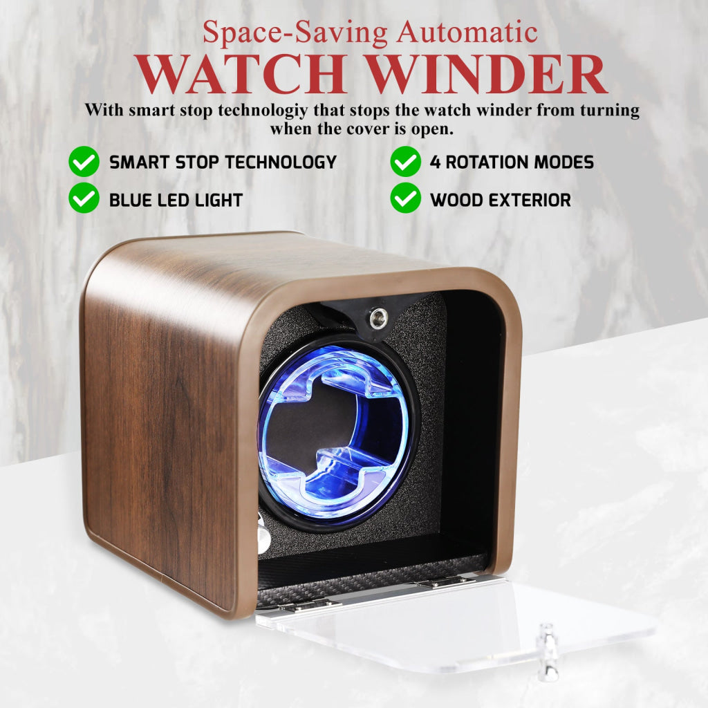 WWR-531 Automatic Watch Winder Single Watch Winder with 4 Rotation Modes/ Blue LED Light/ Smart Stop Technology/ Foam