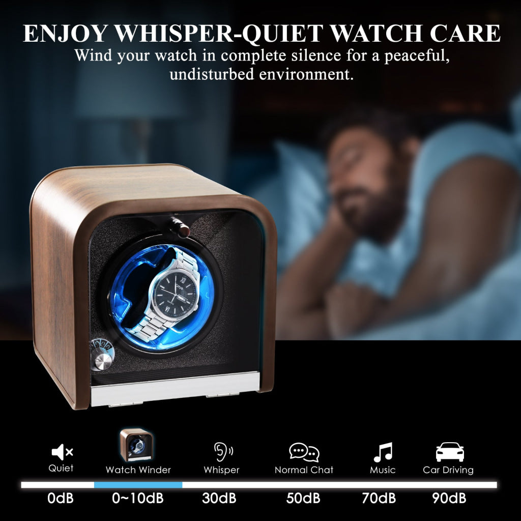 WWR-531 Automatic Watch Winder Single Watch Winder with 4 Rotation Modes/ Blue LED Light/ Smart Stop Technology/ Foam