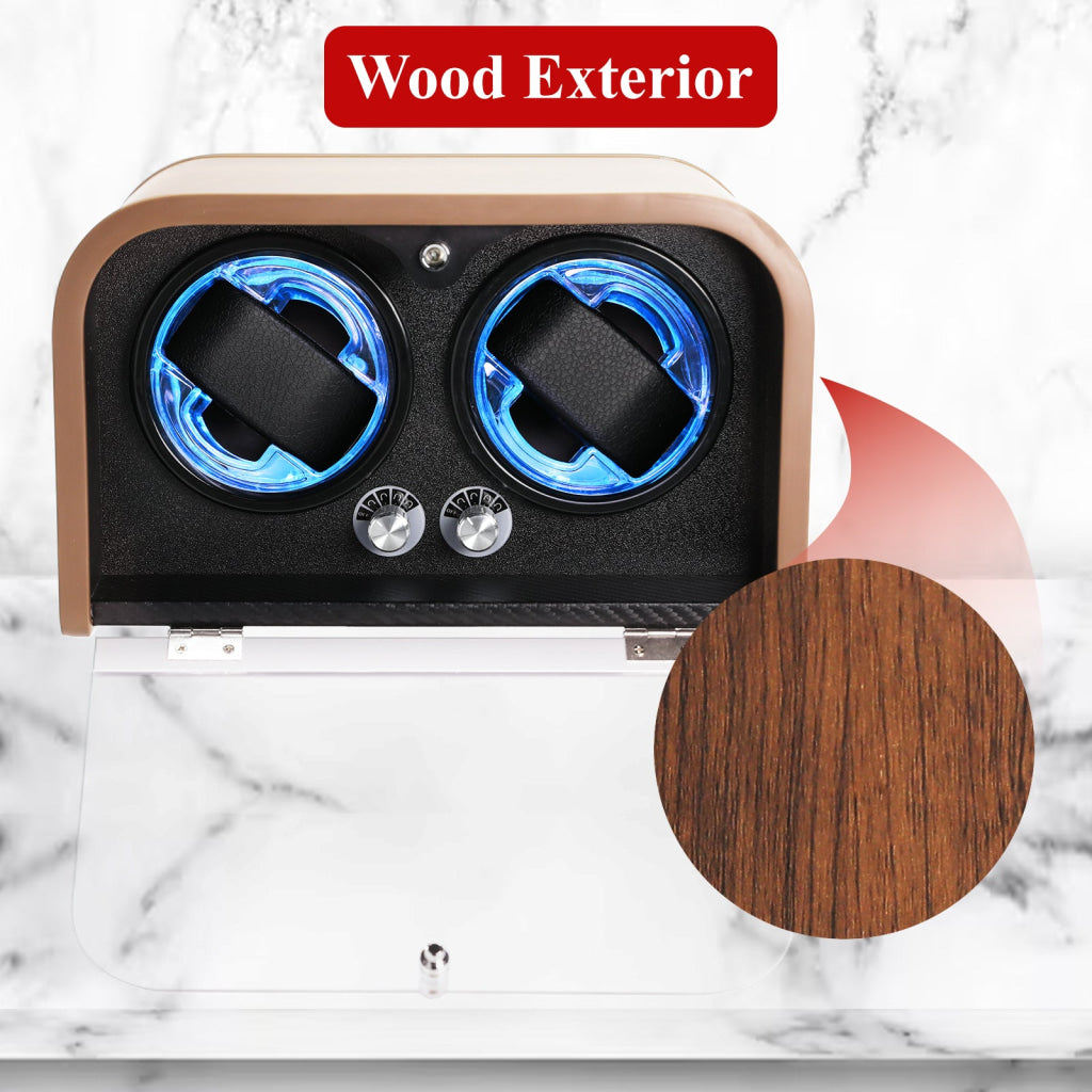 WWR-532 Automatic Watch Winder for Two Automatic Watches – 4 Rotation Modes Smart Stop Technology Blue LED Display