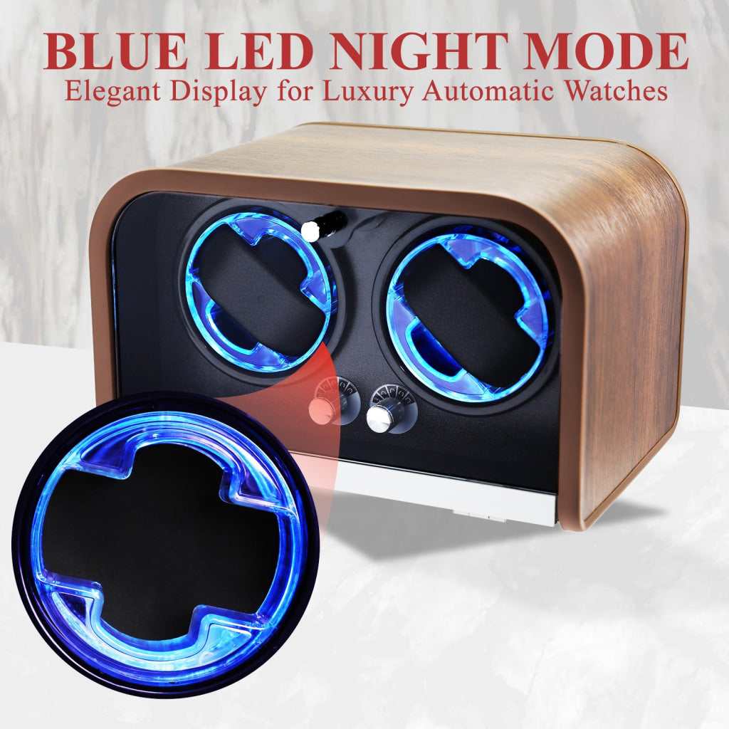 WWR-532 Automatic Watch Winder for Two Automatic Watches – 4 Rotation Modes Smart Stop Technology Blue LED Display