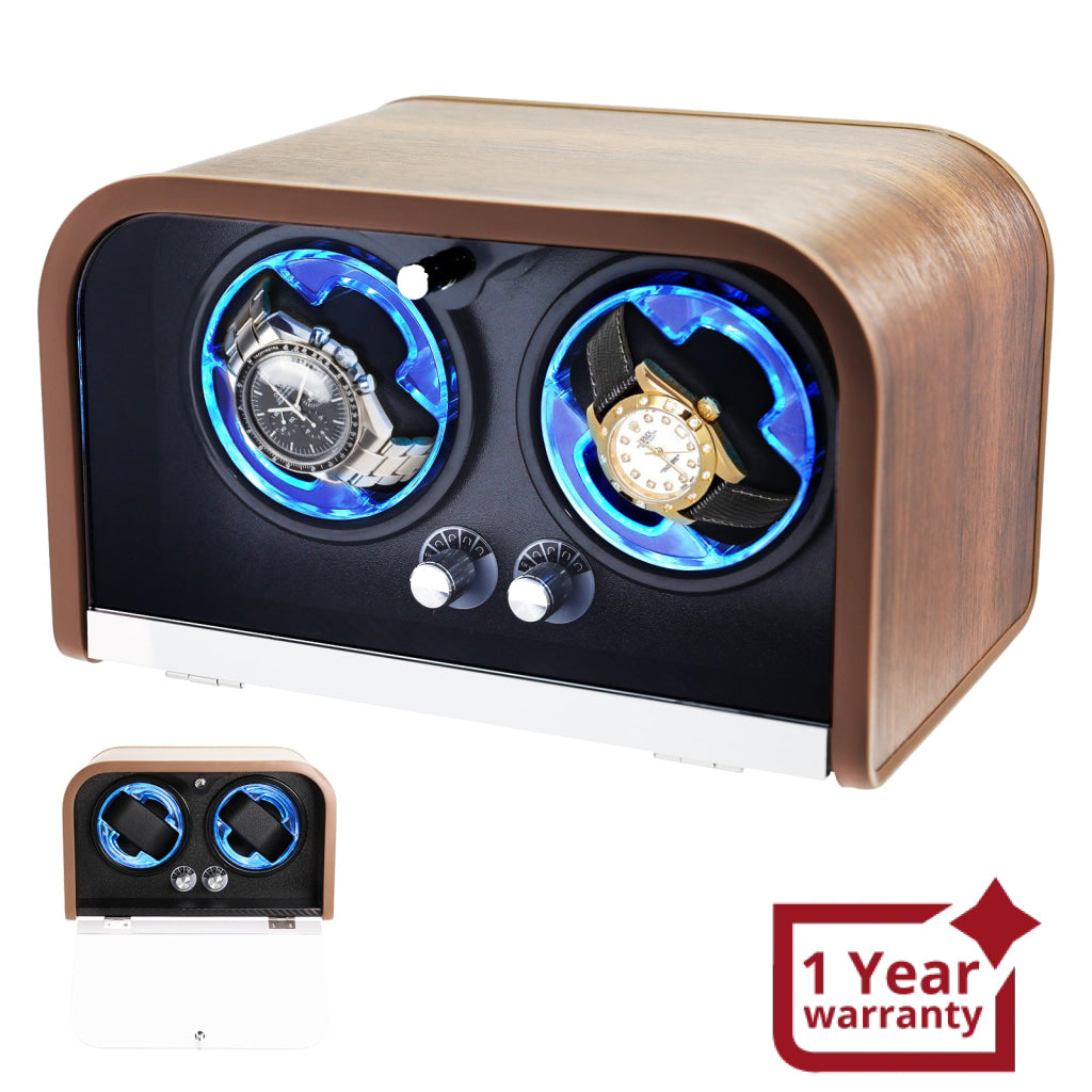 WWR-532 Automatic Watch Winder for Two Automatic Watches – 4 Rotation Modes Smart Stop Technology Blue LED Display