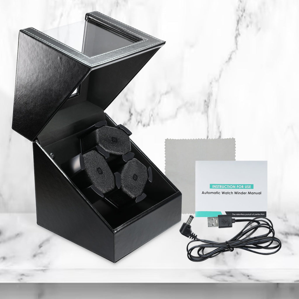 WWR-533 Automatic Watch Winder for 3 Watches Whisper Quiet Motor with Smart Light Sensor 2 Rotation Modes Memory Foam