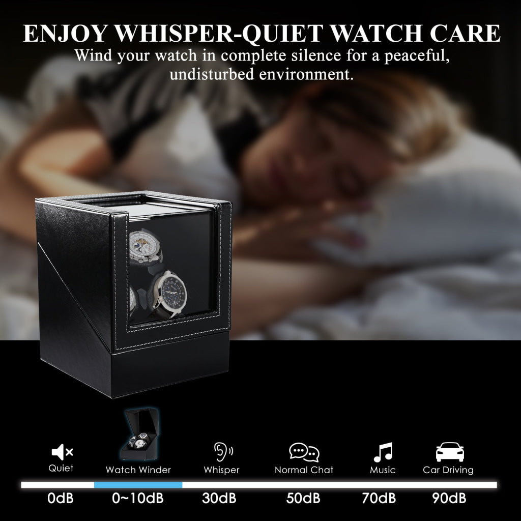 WWR-533 Automatic Watch Winder for 3 Watches Whisper Quiet Motor with Smart Light Sensor 2 Rotation Modes Memory Foam