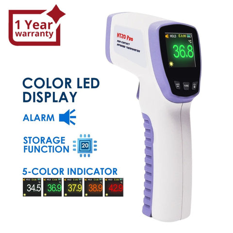 HT20 Digital Infrared Forehead Thermometer Non-Contact Body Temperature Meter with Fever Alert / Data Storage / Colored LED Display