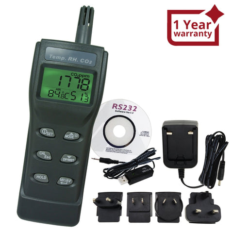 77535_CD_ADAPTOR High Accuracy CO2, RH & Temp Real-Time Monitor Kit Set w/PC Software Recording Analyzer, Portable Indoor Air Quality Carbon Dioxide Meter Sensor, Temperature/Dew Point/Wet Bulb/Humidity - Gain Express