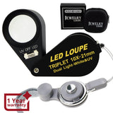 Gem-246 10X 21Mm Loupe Jeweler Magnifier Led Uv Light Triplet Lens Magnifying Gem Optical Tool