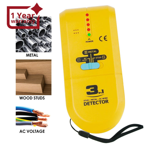 E04-022 3 In 1 Stud / Metal Ac Wire Detector Handheld Wall Wood Metallic Pipe Voltage Live Scanner