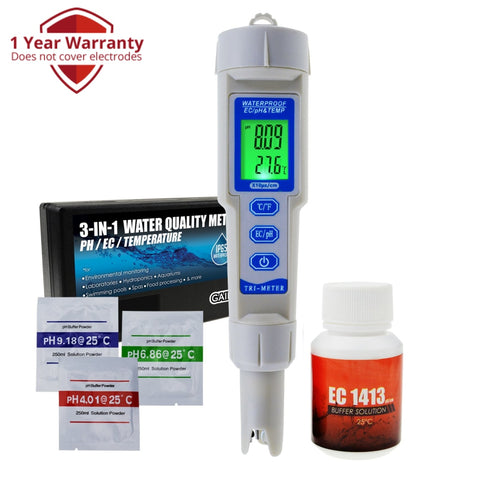 Wqm-241 Ph / Ec Temperature Meter Atc 3 In 1 Waterproof Pen Type Water Quality Combo Multi-Parameter