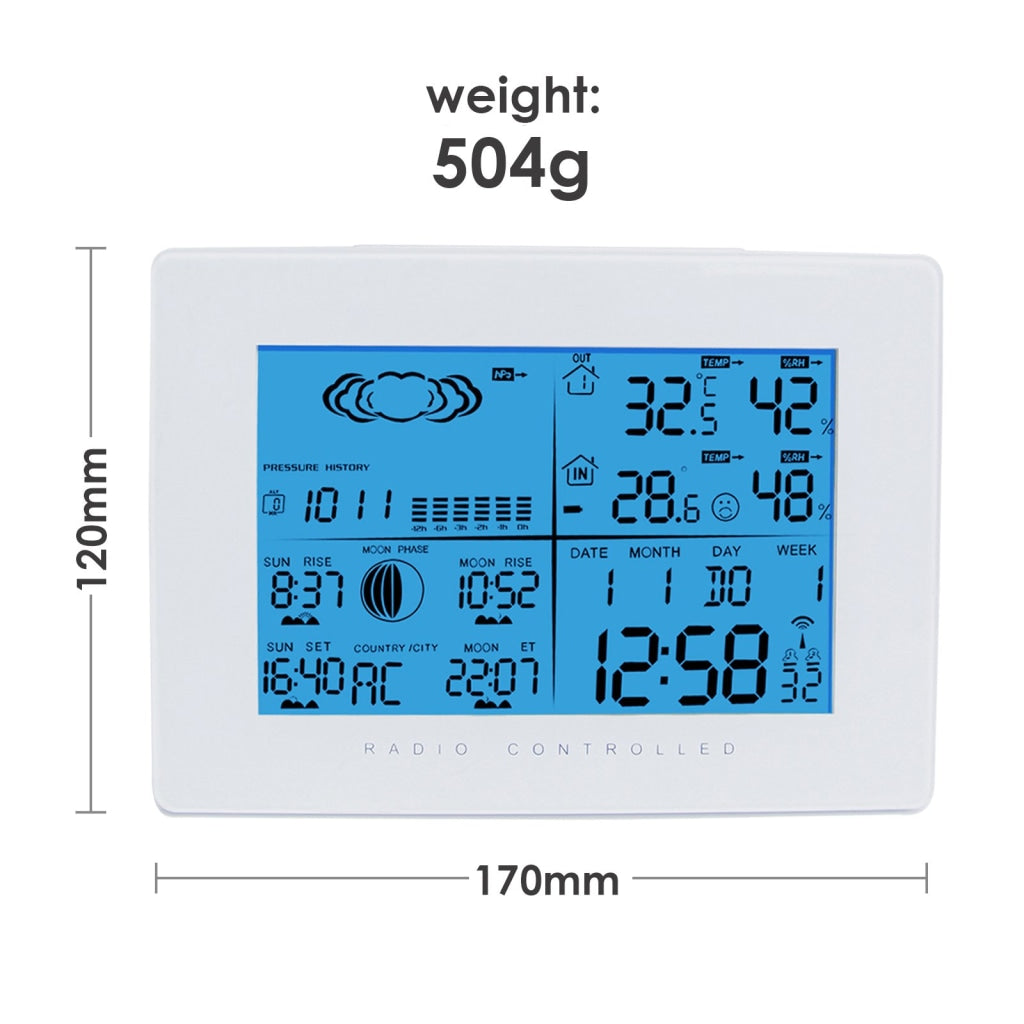 AOK-5019_2S Weather Station with 2 Wireless Sensors, with Time, Barometer Weather Forecast, Temperature, Humidity, Sunrise/ Sunset/ Moonrise/ Moonset, Date, Alarm & Snooze, Radio Controlled Clock RCC DST, 12/ 24-hour format, Indoor & Outdoor - Gain Express
