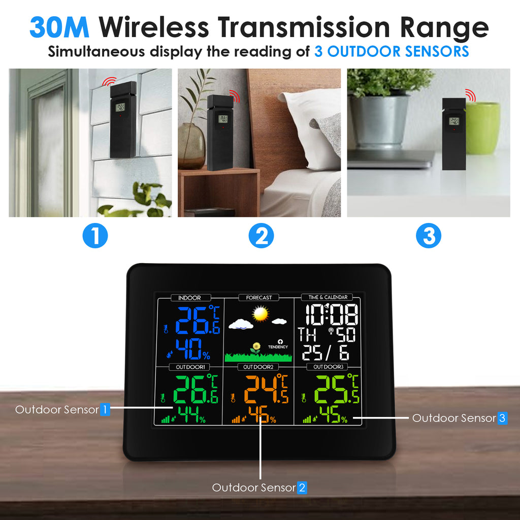 6 Digital Weather Station with Forecast - Temperature and Humidity Gauge  with Clock