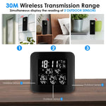 WEA-288 Digital Wireless Weather Station Indoor Outdoor Temperature and Humidity Measure Hygrometer 3 Sensor, °C/°F Black LED Light Display, Alarm Clock Function