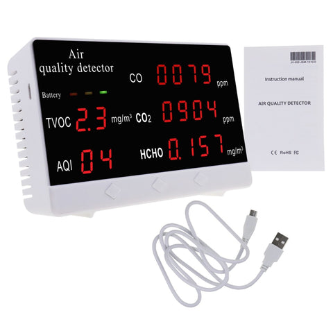 Indoor Air Quality Monitor Accurate Tester for Formaldehyde HCHO TVOC PM2.5  CO2 CO Multifunctional Air Gas Detector Real Time Data&Mean Value