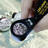 Gem-247 15X 21Mm Optic Glass Loupe 6 Led & Uv Light Magnifier Jeweler Foldaway Pocket Black Frame