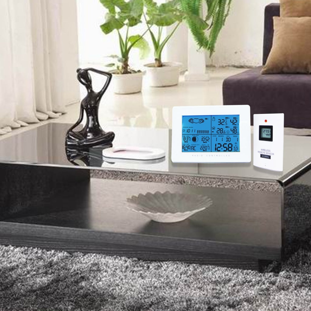 AOK-5019_2S Weather Station with 2 Wireless Sensors, with Time, Barometer Weather Forecast, Temperature, Humidity, Sunrise/ Sunset/ Moonrise/ Moonset, Date, Alarm & Snooze, Radio Controlled Clock RCC DST, 12/ 24-hour format, Indoor & Outdoor - Gain Express